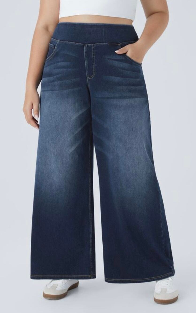 Halara Flex Wide Leg Jeans Large petite Blue High Rise Elastic Waist Stretch